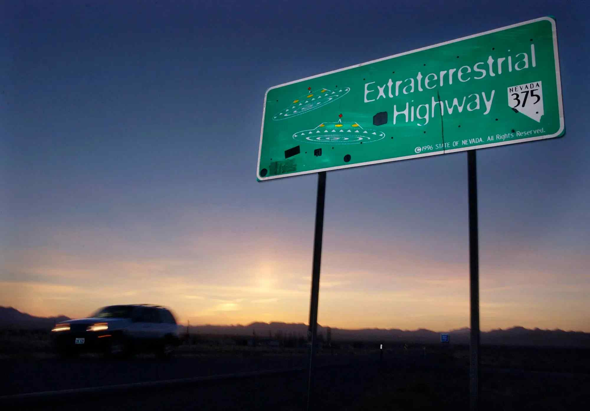 A sign along Nevada State Route 375, also known as Extraterrestrial Highway.
